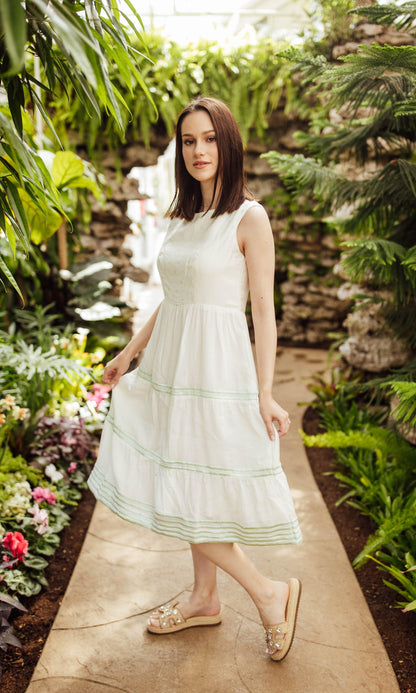 Saloni White Midi Dress with Embroidery