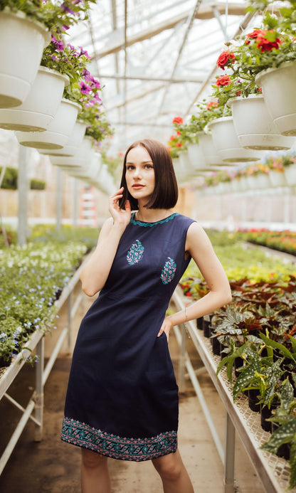 Sayona Cotton Mini Dress with Block Print