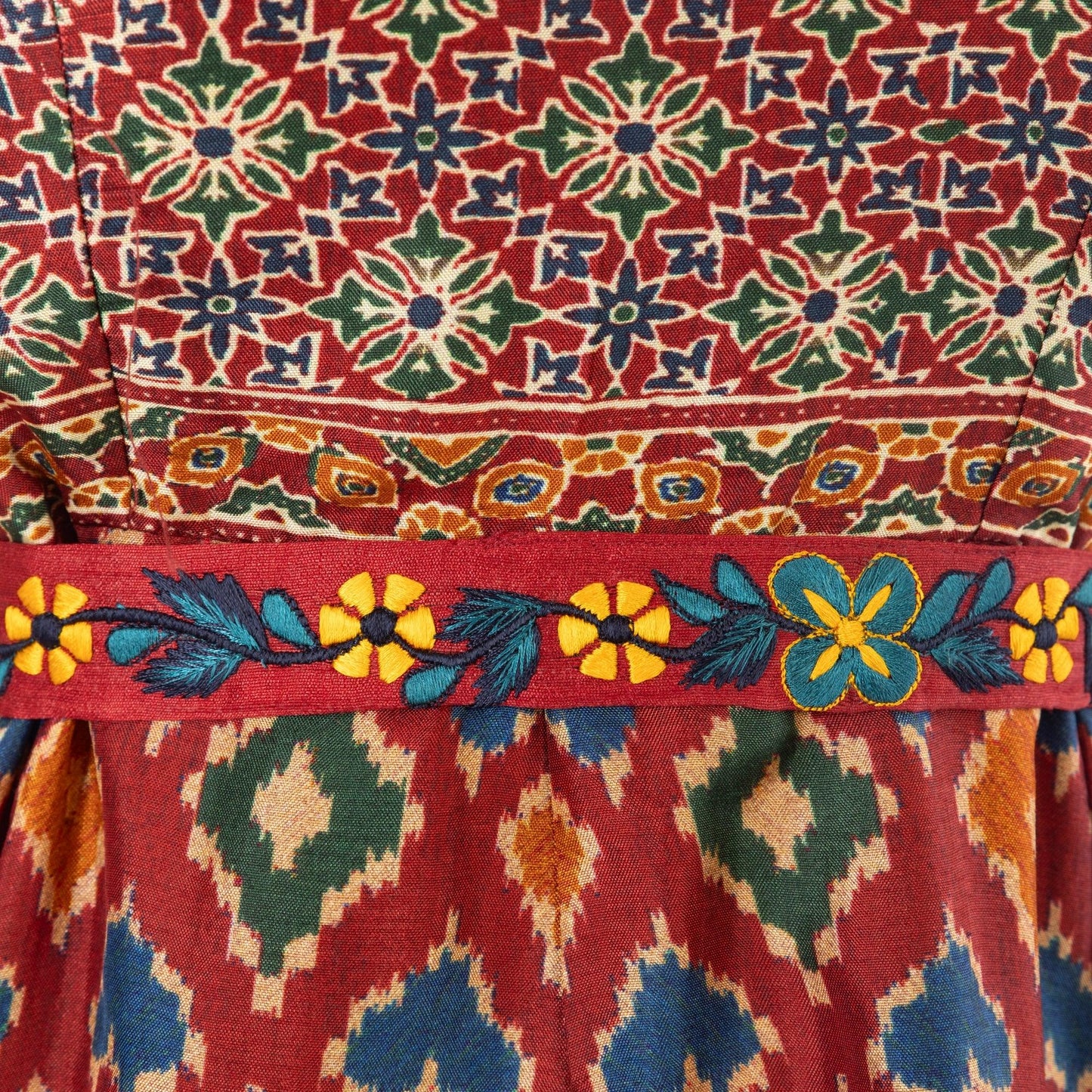 Sorrel Maroon Midi Dress with Embroidered Belt