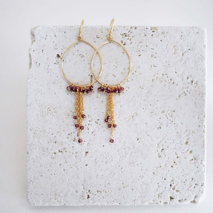 Garnet Mini Swing Hoop Earrings