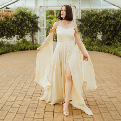 Tara Beige Long Dress with Slit