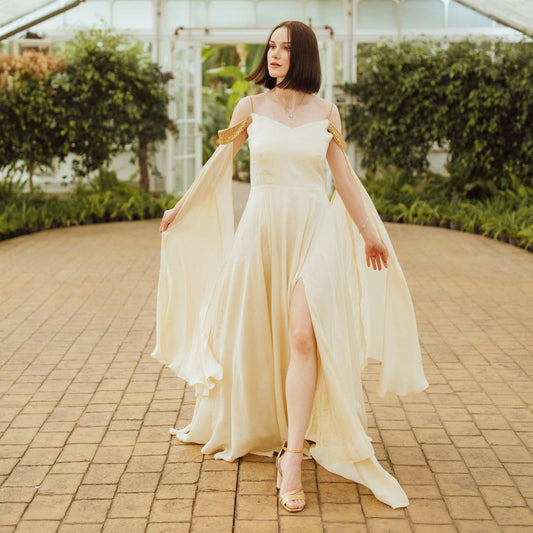 Tara Beige Long Dress with Slit