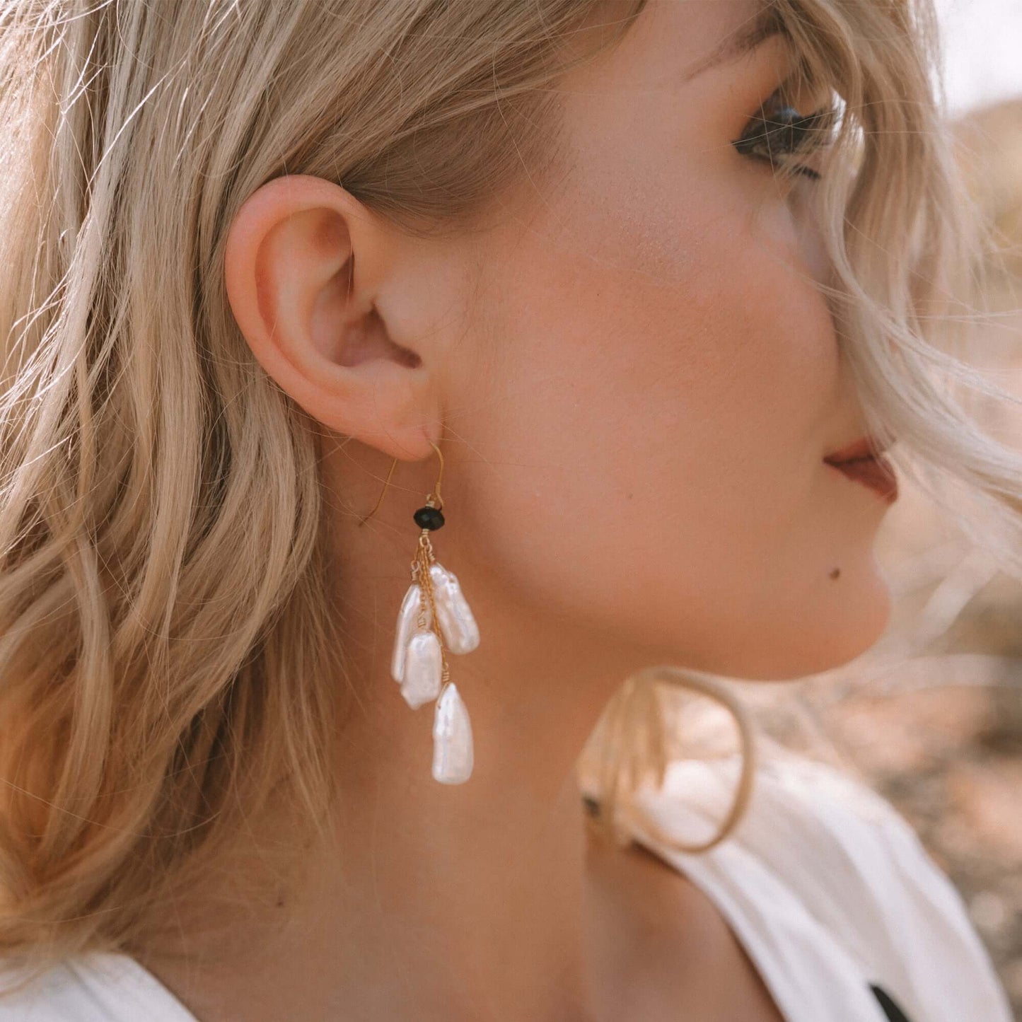 White Stick Pearl Earrings