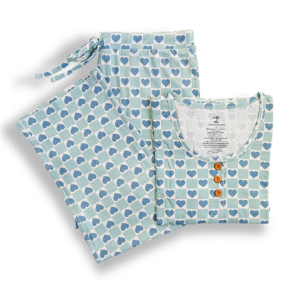 WOMEN'S PAJAMA SET- Blue Hearts - The Avenue44