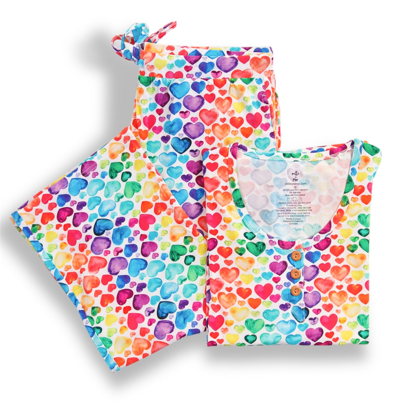 WOMEN'S PAJAMA SET- Rainbow Hearts - The Avenue44