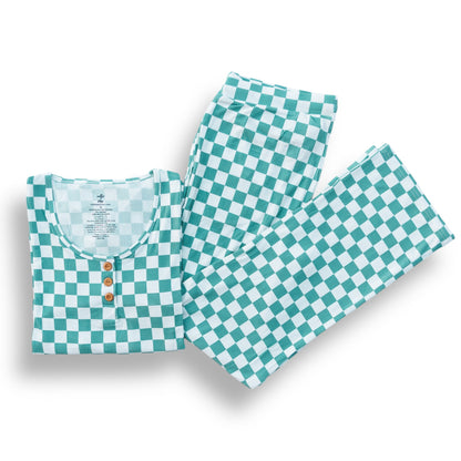 WOMEN'S PAJAMA SET- Sage Check Ribbed - The Avenue44