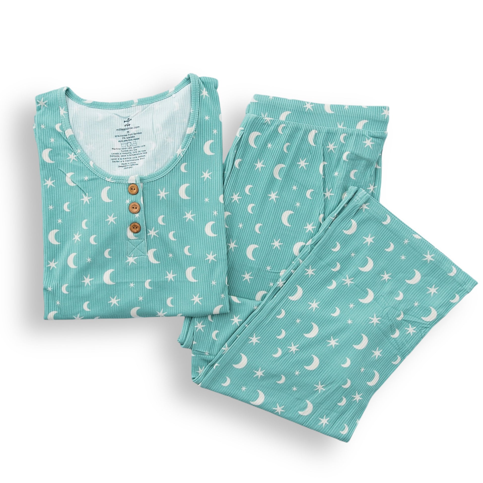 WOMANS PAJAMA SET- Moon + Stars Ribbed - The Avenue44