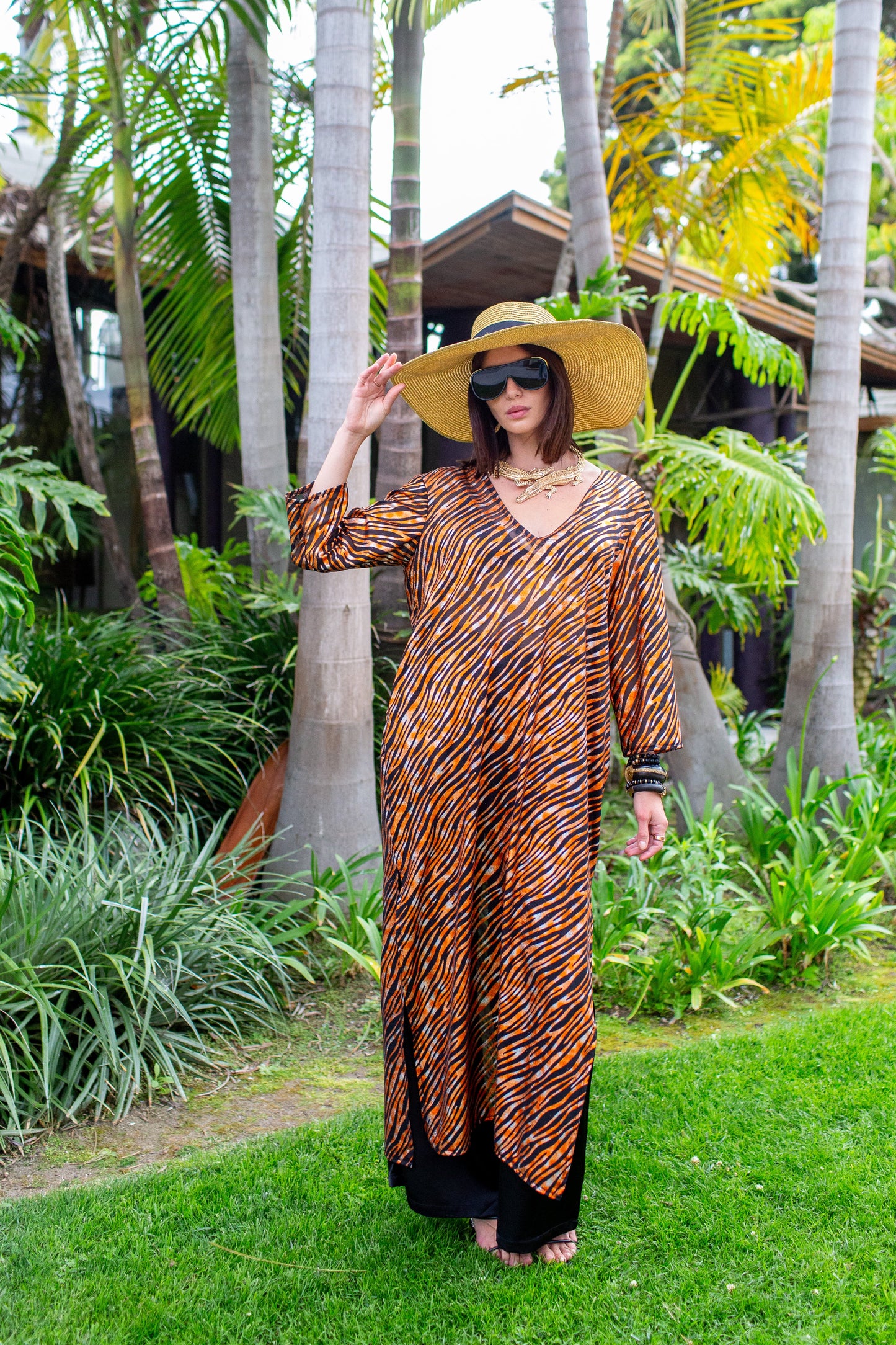 Zanzibar Zebra Longline Caftan with Sleeves