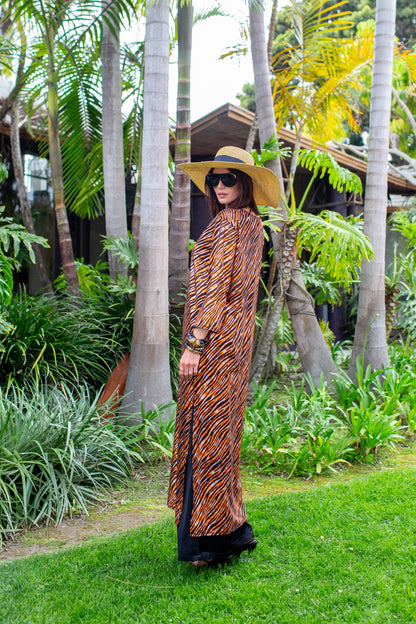 Zanzibar Zebra Longline Caftan with Sleeves