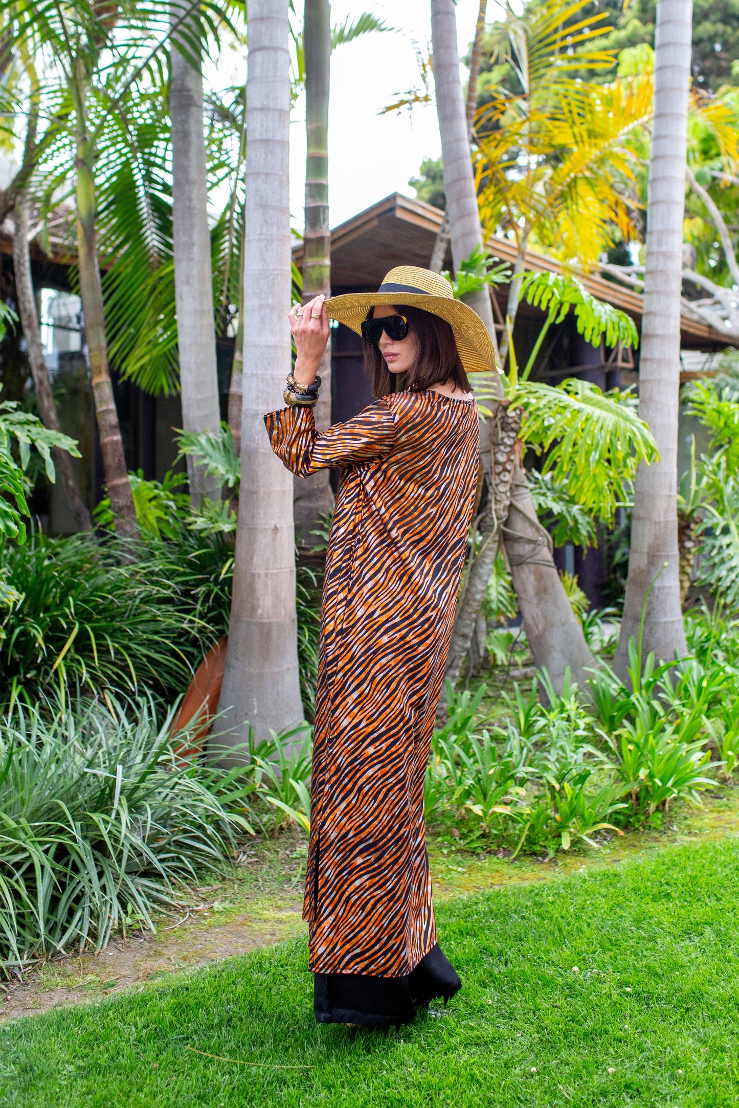 Zanzibar Zebra Longline Caftan with Sleeves