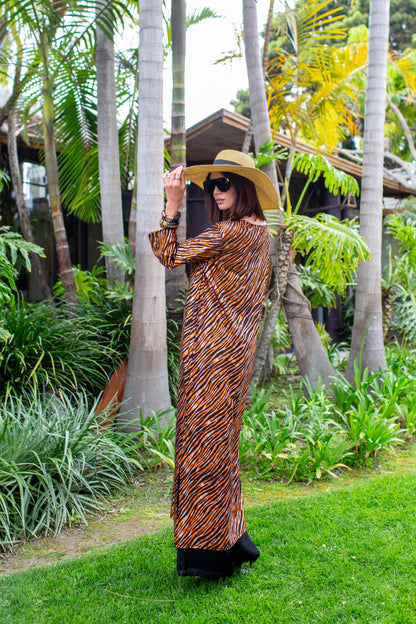 Zanzibar Zebra Longline Caftan with Sleeves
