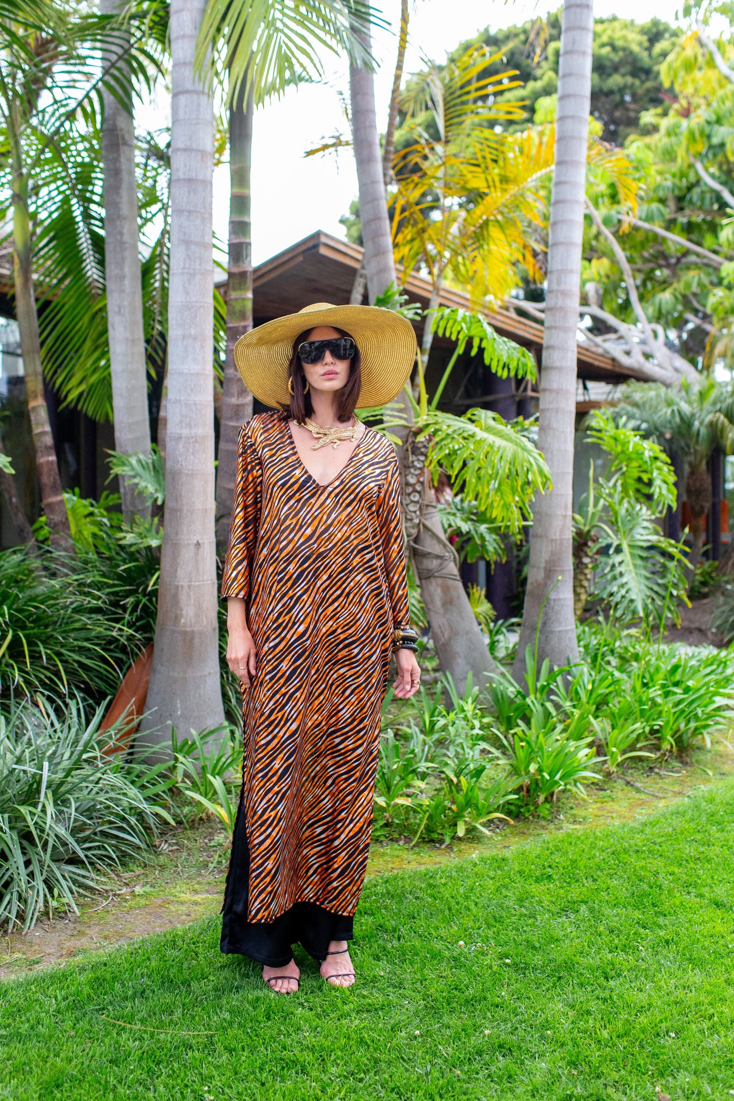 Zanzibar Zebra Longline Caftan with Sleeves