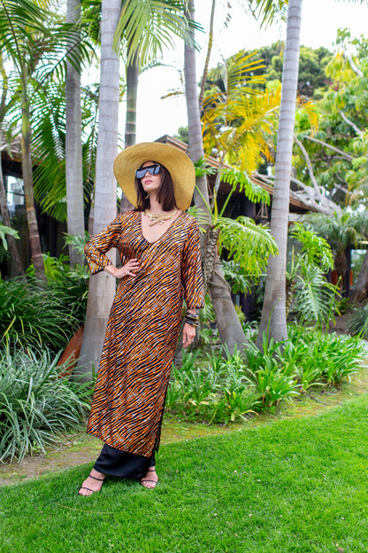 Zanzibar Zebra Longline Caftan with Sleeves