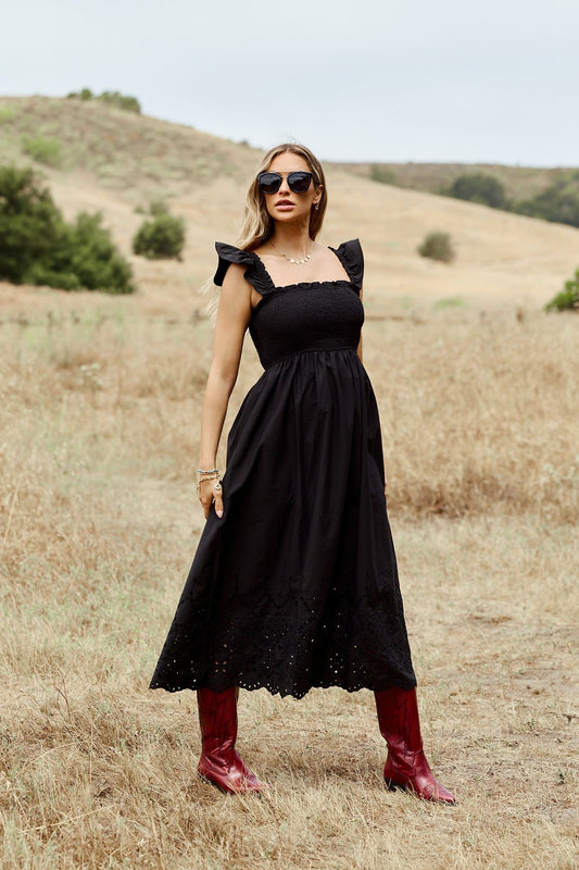 Backroad Beauty Smocked Midi Dress - Black - FINAL SALE - The Avenue44