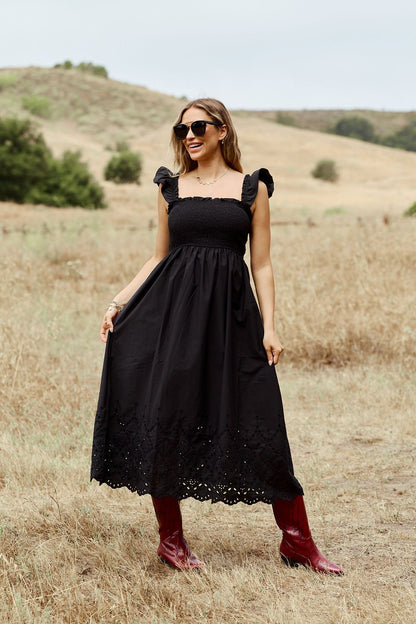 Backroad Beauty Smocked Midi Dress - Black - FINAL SALE - The Avenue44
