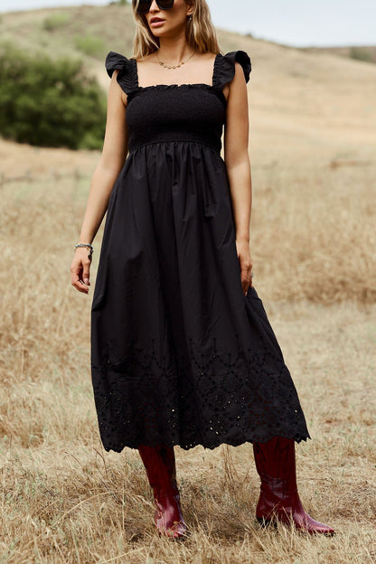 Backroad Beauty Smocked Midi Dress - Black - FINAL SALE - The Avenue44