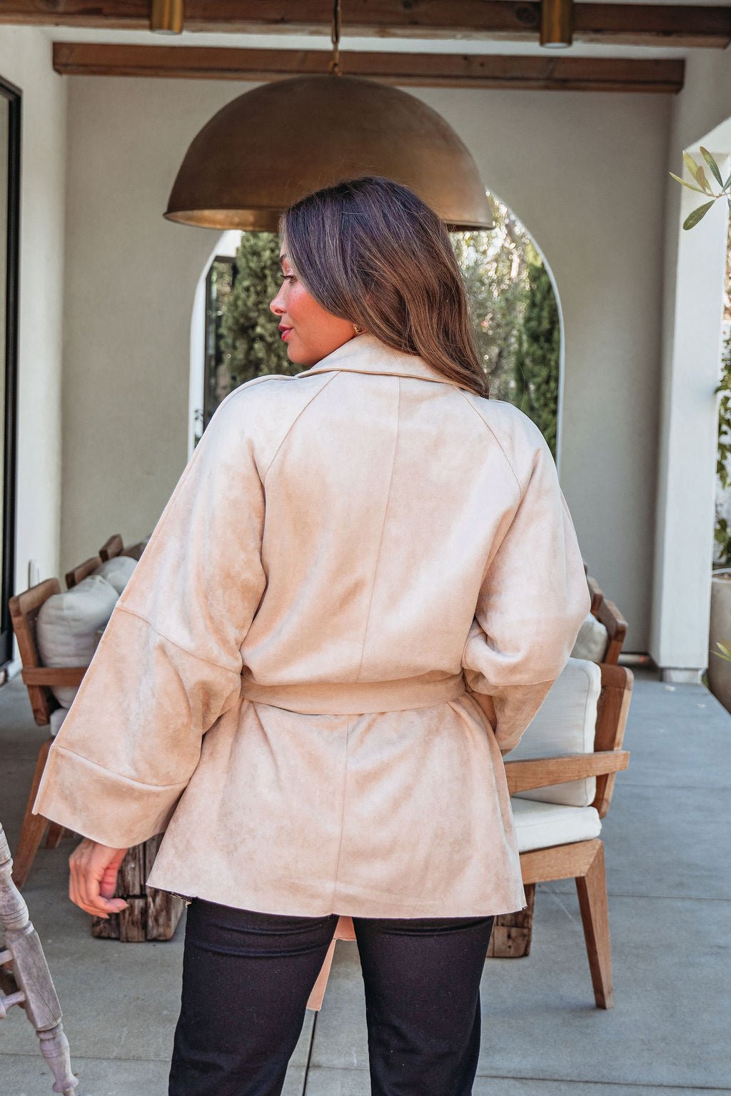 Beige Faux Suede Belted Coat - The Avenue44