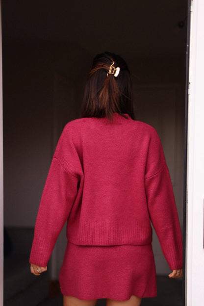 Berry Ribbed Mock Neck Sweater-FINAL SALE - The Avenue44