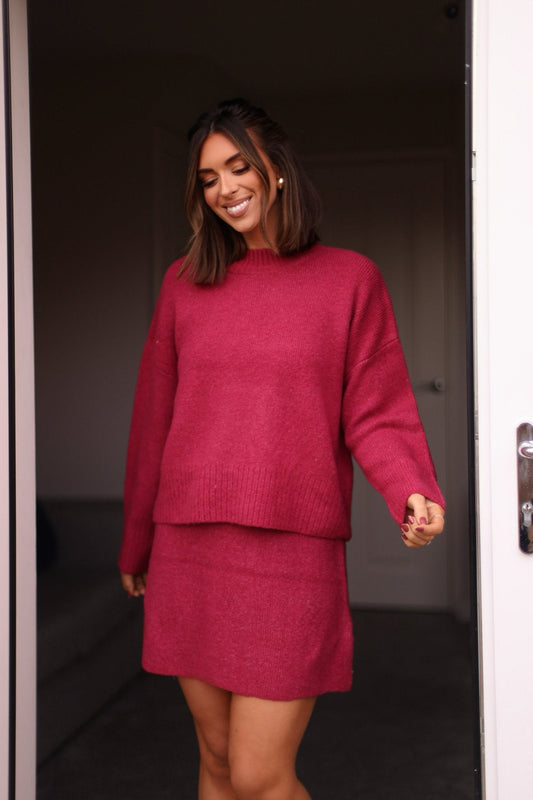 Berry Ribbed Mock Neck Sweater-FINAL SALE - The Avenue44