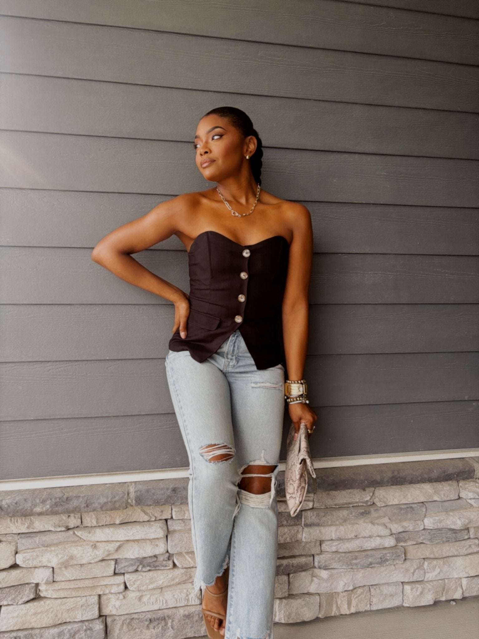 Black Button Front Tube Top - FINAL SALE - The Avenue44