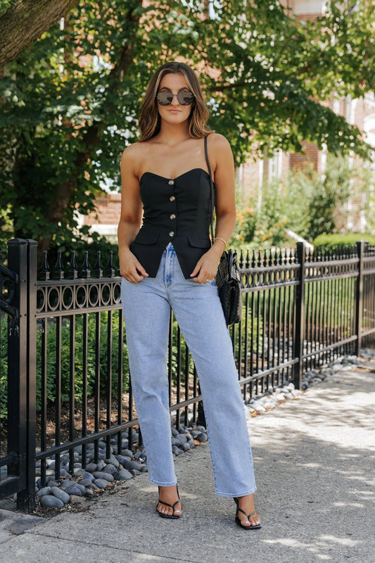 Black Button Front Tube Top - FINAL SALE - The Avenue44
