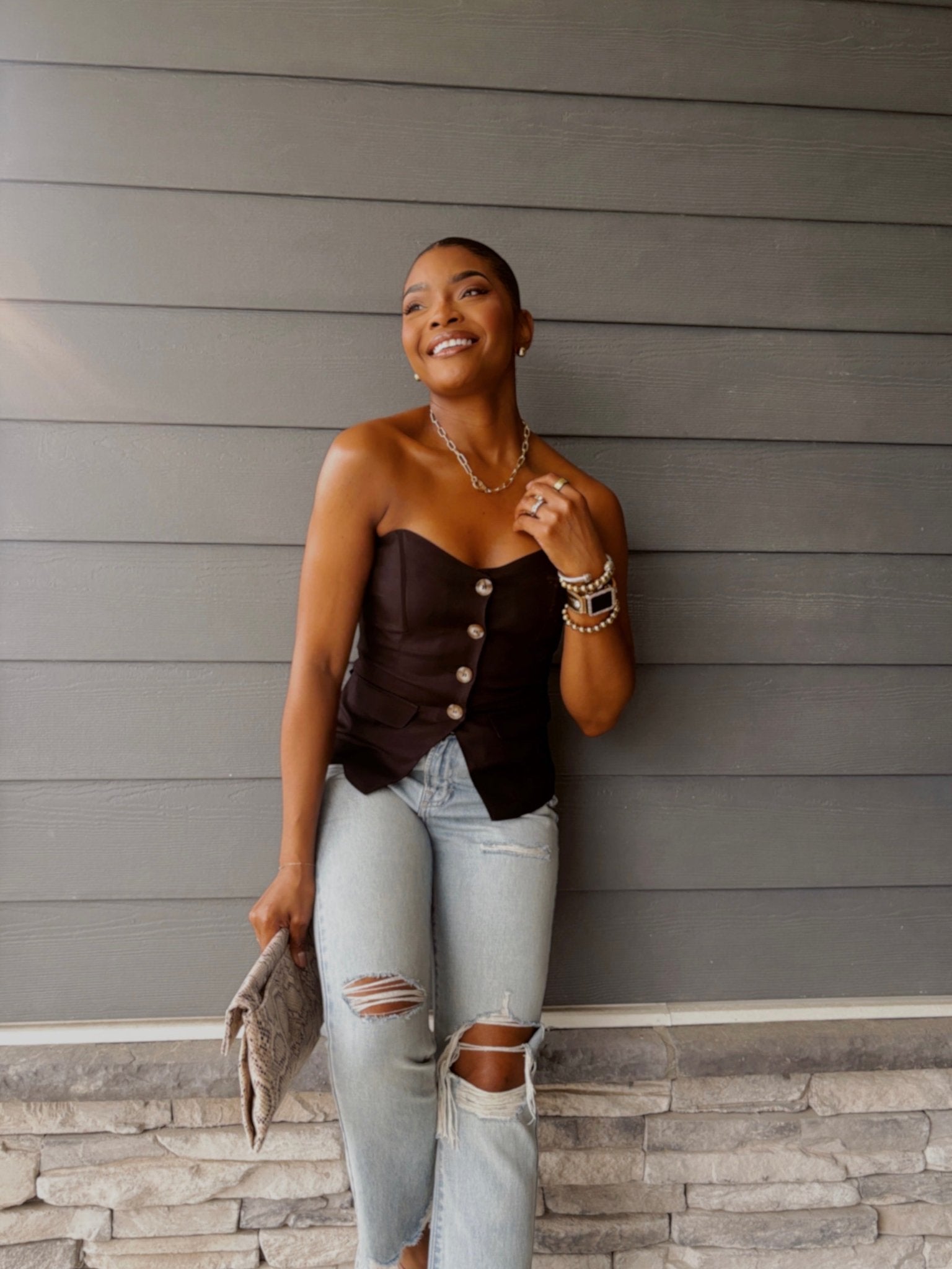 Black Button Front Tube Top - FINAL SALE - The Avenue44