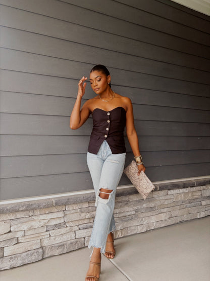 Black Button Front Tube Top - FINAL SALE - The Avenue44