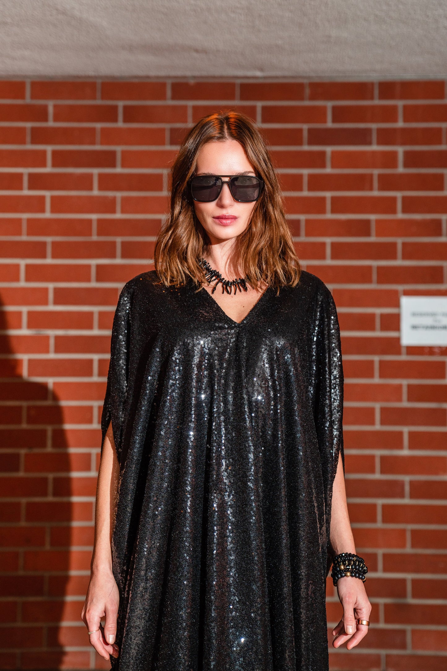 Black Sequin Caftan Kaftan Dress