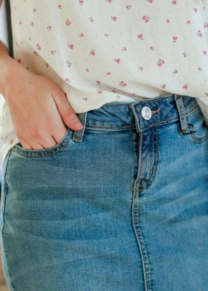 Bryn Light Wash Denim Midi Skirt