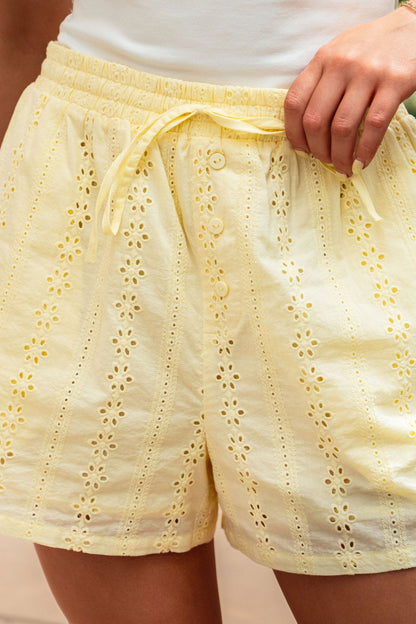 Butter Yellow Eyelet Drawstring Shorts - FINAL SALE - The Avenue44