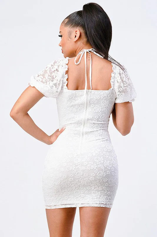 BUBBLE SLEEVES BODYCON MINI DRESS