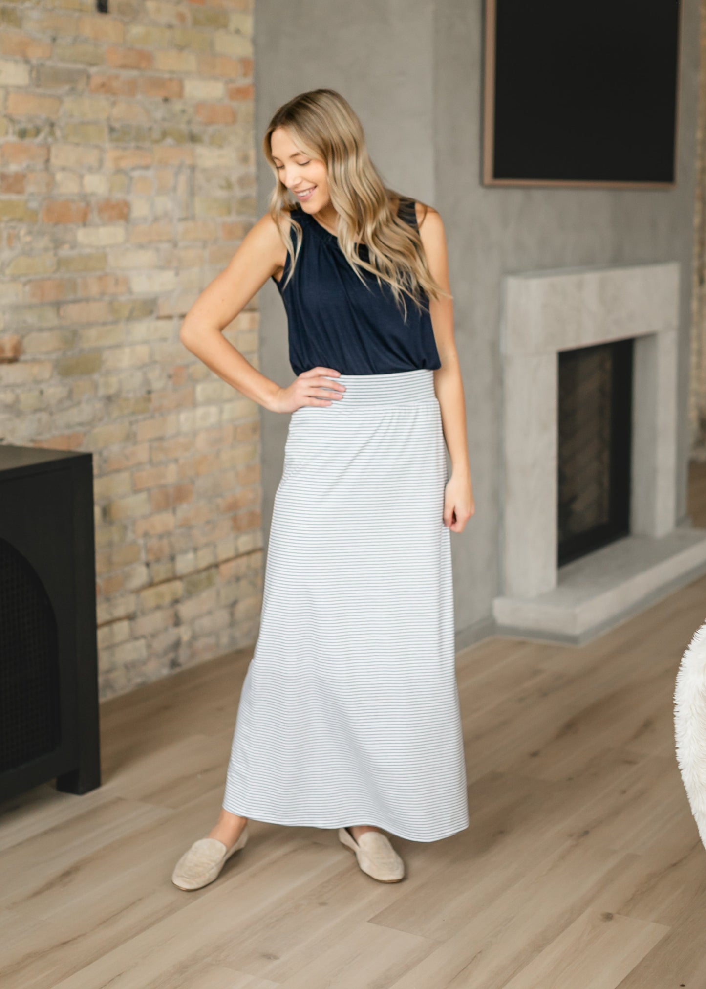 Clarise Striped Premium Knit Maxi Skirt