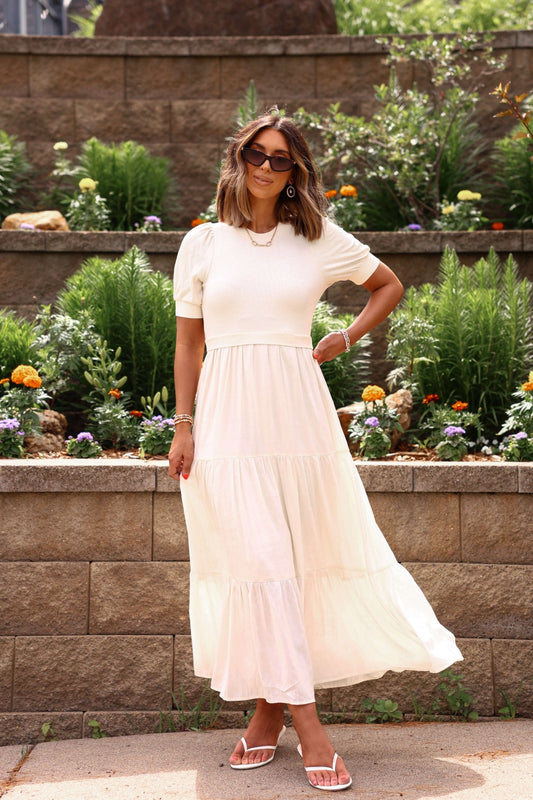 Cream Contrast Tiered Maxi Dress - FINAL SALE - The Avenue44