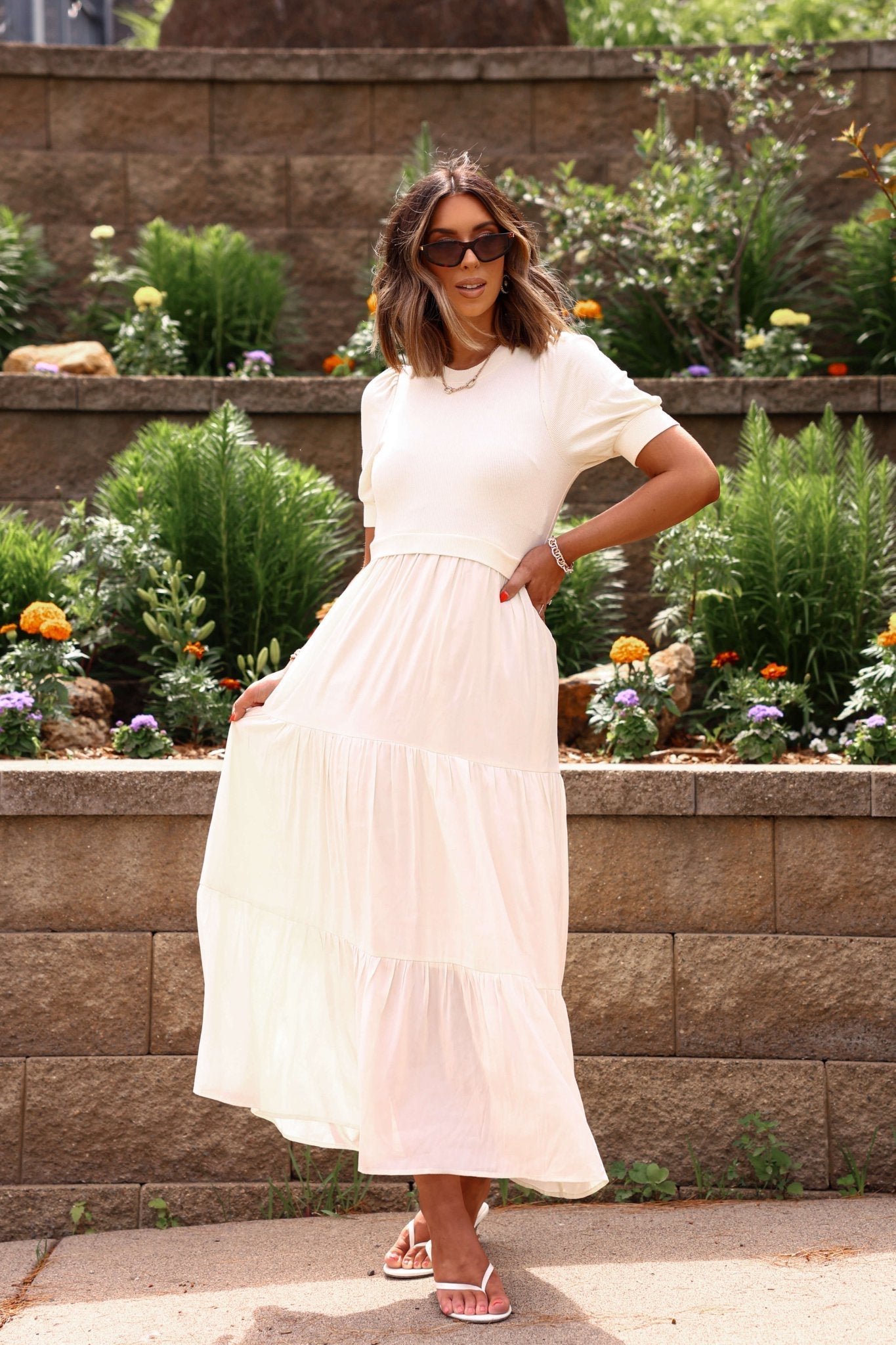 Cream Contrast Tiered Maxi Dress - FINAL SALE - The Avenue44