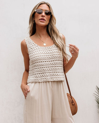 Cream Crochet Slit Jumpsuit - FINAL SALE - The Avenue44