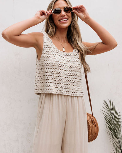 Cream Crochet Slit Jumpsuit - FINAL SALE - The Avenue44