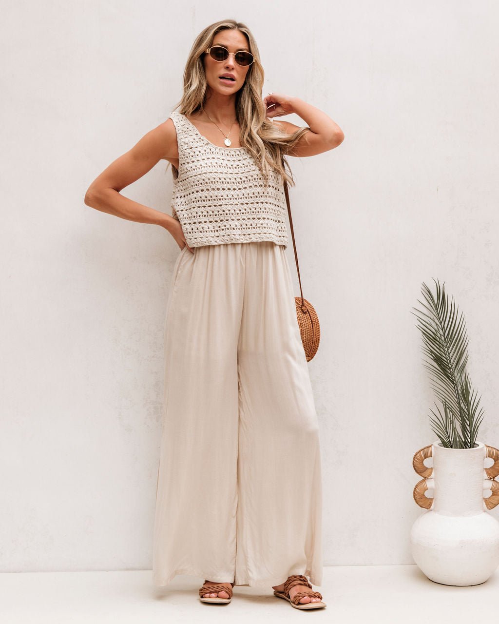 Cream Crochet Slit Jumpsuit - FINAL SALE - The Avenue44