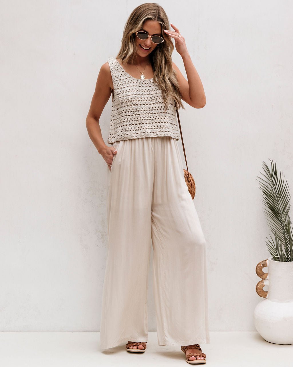 Cream Crochet Slit Jumpsuit - FINAL SALE - The Avenue44