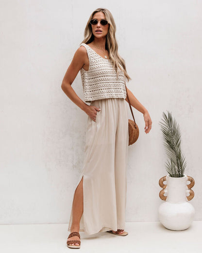 Cream Crochet Slit Jumpsuit - FINAL SALE - The Avenue44