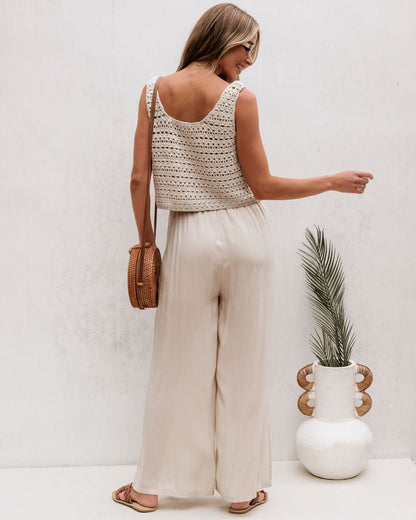 Cream Crochet Slit Jumpsuit - FINAL SALE - The Avenue44