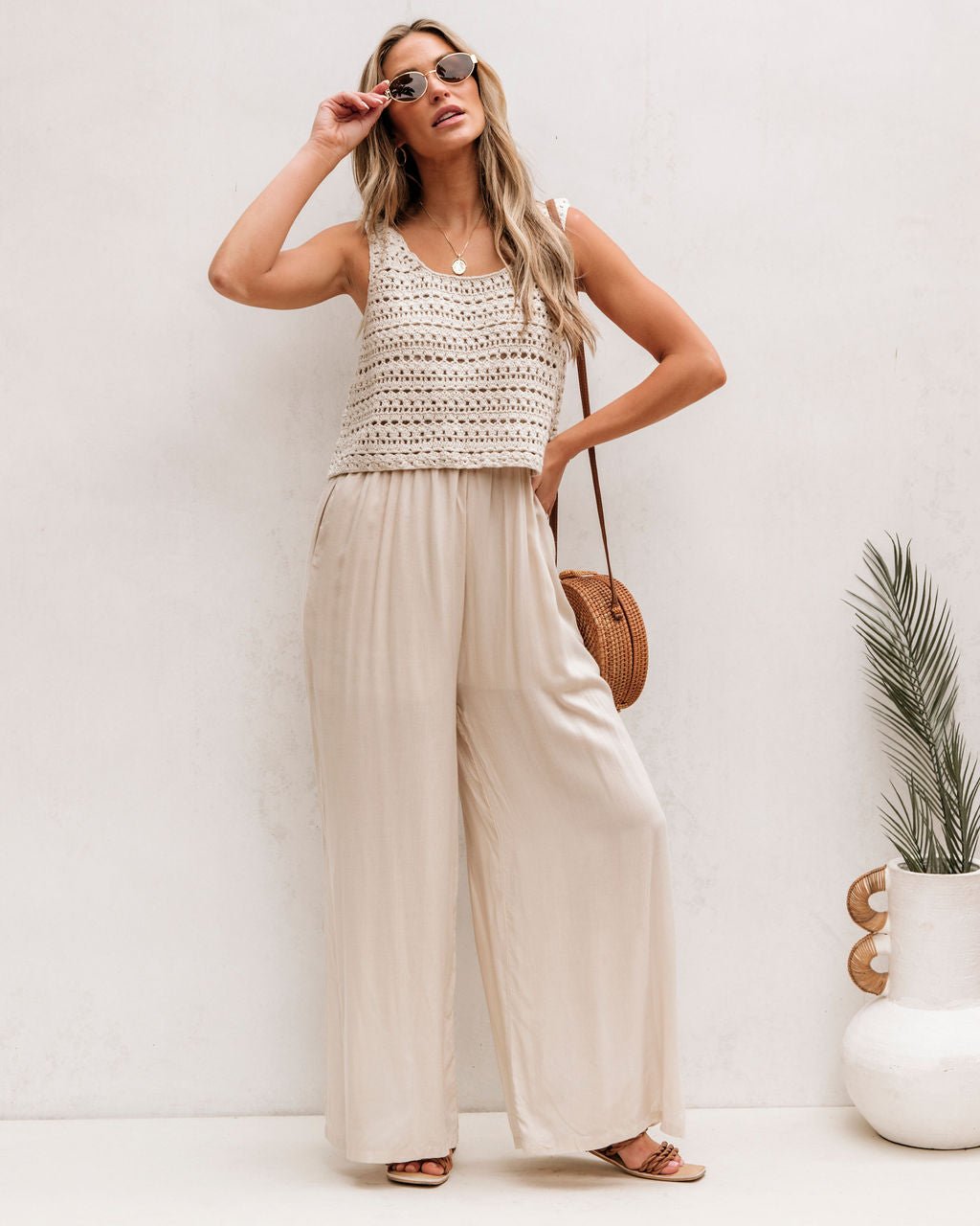 Cream Crochet Slit Jumpsuit - FINAL SALE - The Avenue44