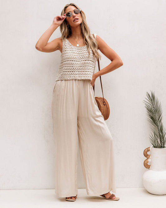 Cream Crochet Slit Jumpsuit - FINAL SALE - The Avenue44