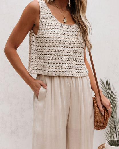 Cream Crochet Slit Jumpsuit - FINAL SALE - The Avenue44