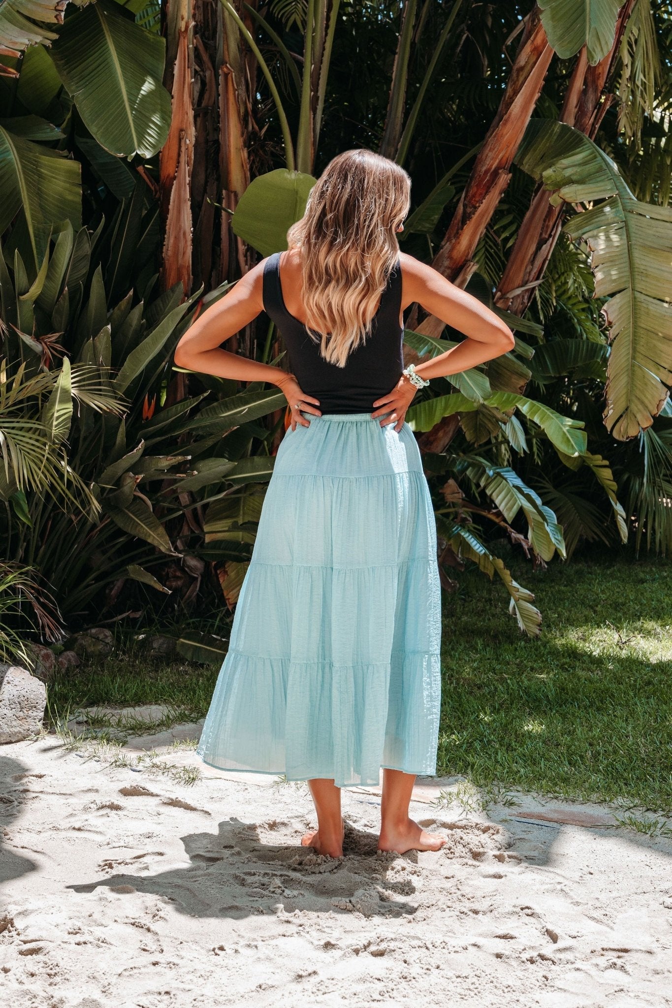 Evangeline Light Blue Tiered Midi Skirt - FINAL SALE - The Avenue44