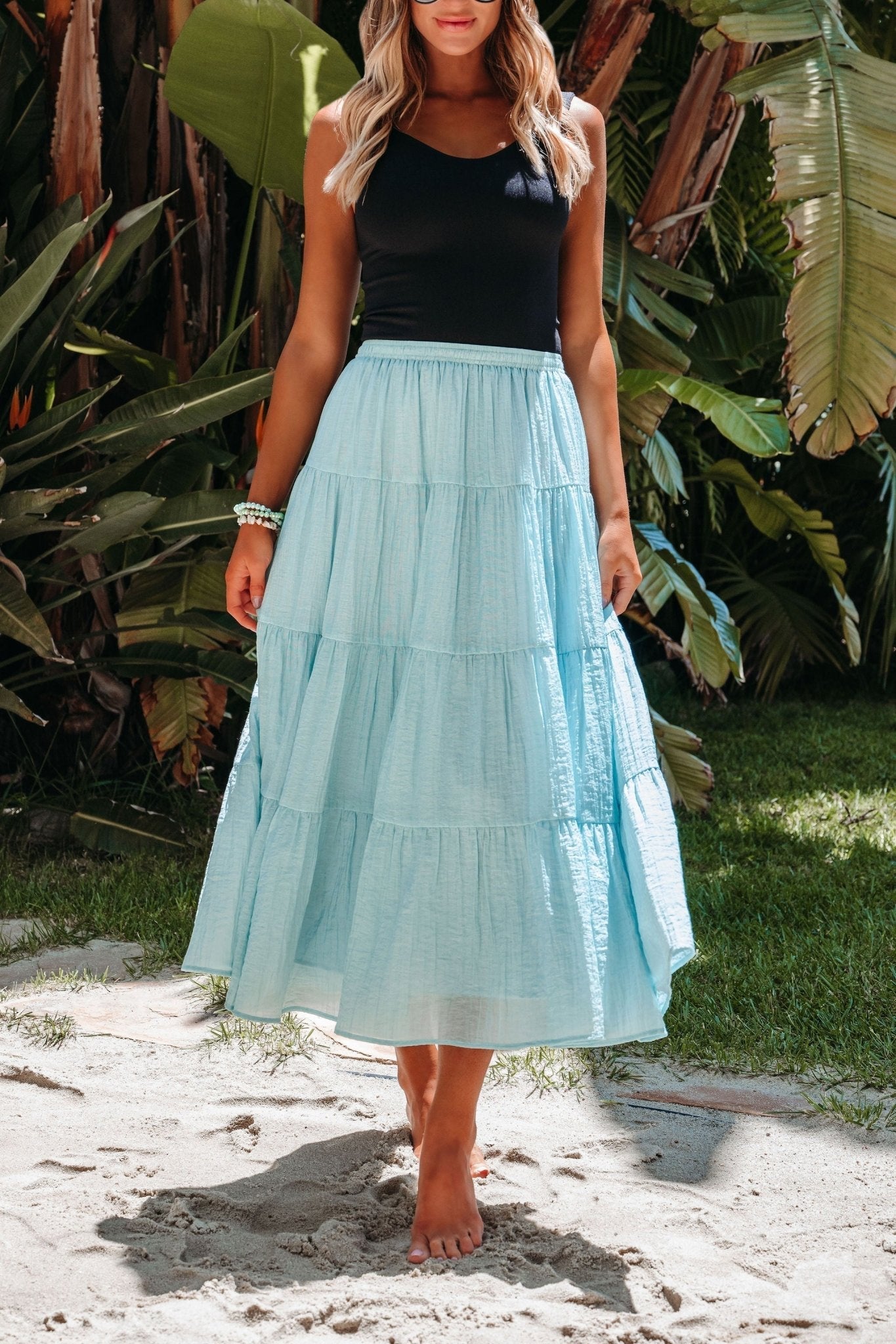 Evangeline Light Blue Tiered Midi Skirt - FINAL SALE - The Avenue44