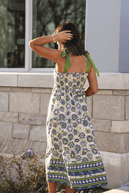 Green Mix Border Print Ribbon Strap Maxi Dress - FINAL SALE - The Avenue44