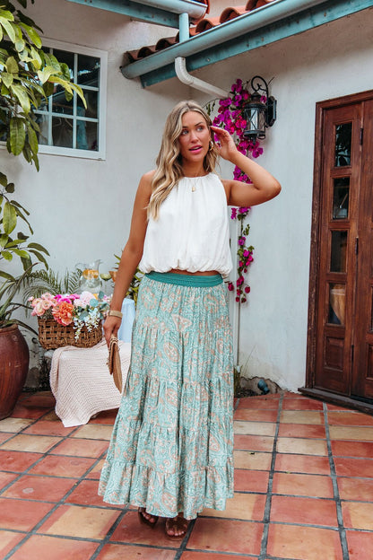 Green Paisley Print Tiered Maxi Skirt - FINAL SALE - The Avenue44