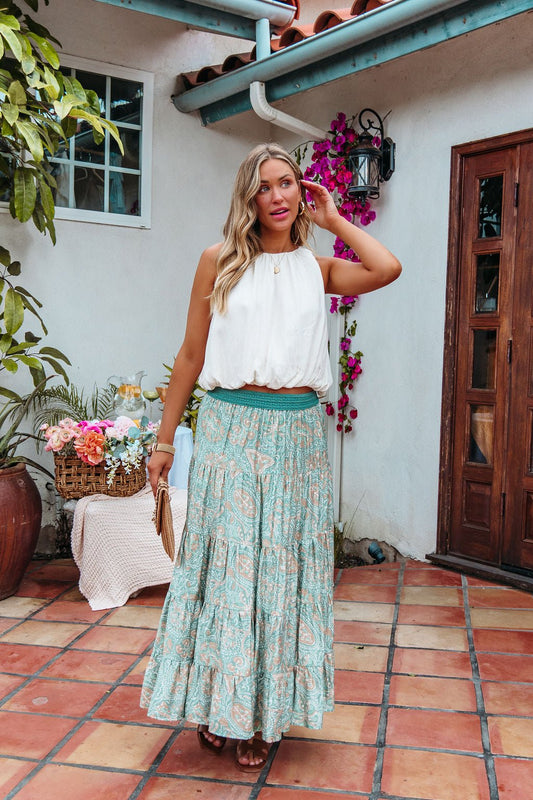 Green Paisley Print Tiered Maxi Skirt - FINAL SALE - The Avenue44