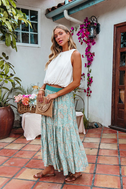 Green Paisley Print Tiered Maxi Skirt - FINAL SALE - The Avenue44