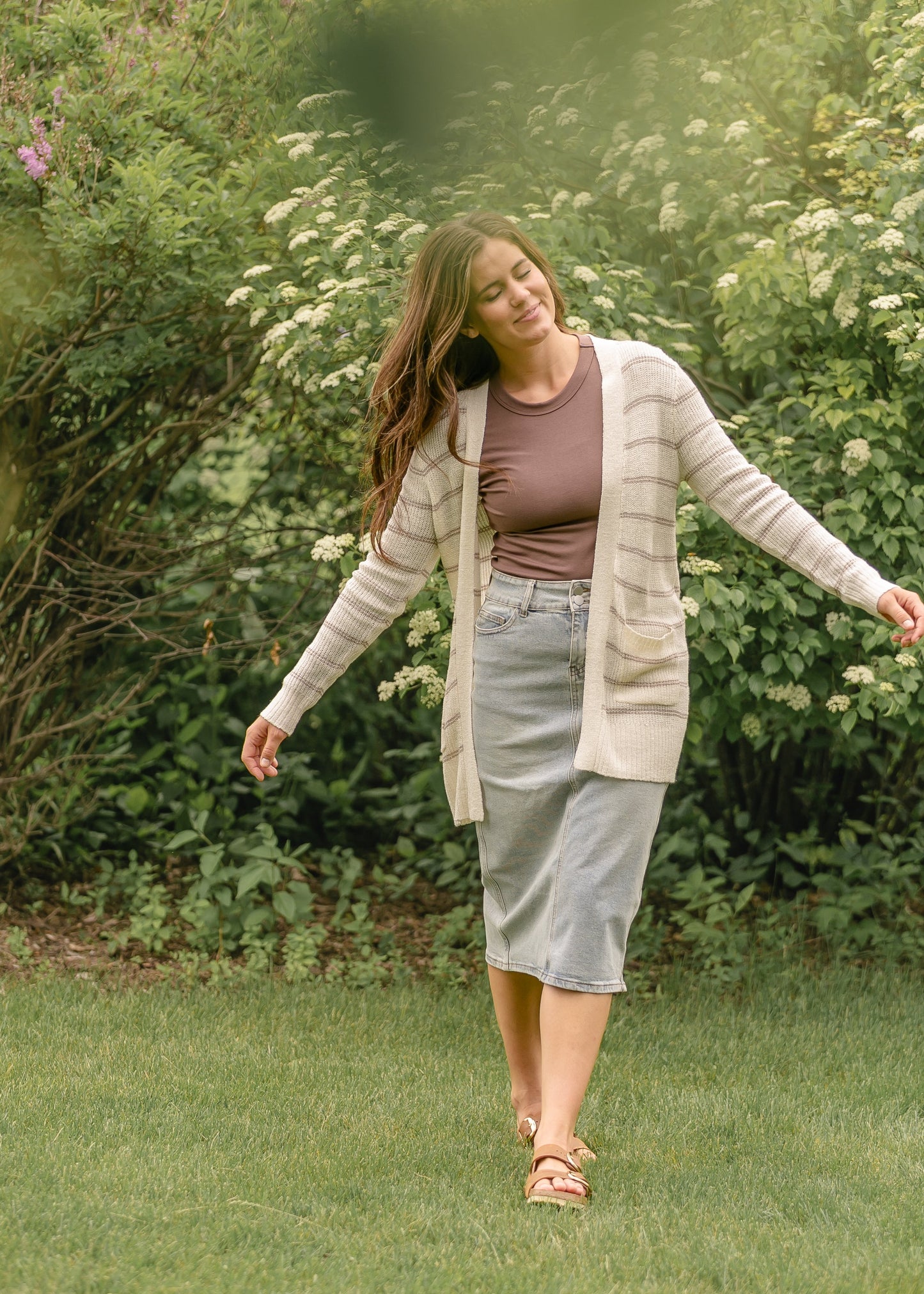 Greta Light Wash Midi Denim Skirt